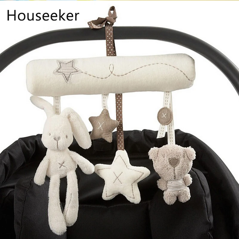 

2019 plush rabbit baby stroller mobile crib haning bedding toy multifunctional music baby car safety seats baby pram accessories