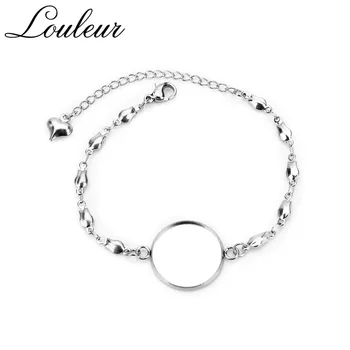 

Louleur 12/14/16/18/20mm Rose Heart Shaped Stainless Steel Bangle Base Bracelet Blank Findings Tray Bezel Setting Cabochon Cameo