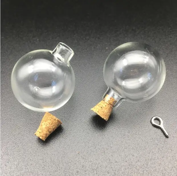 

24mm 50pieces Perfume essential oil vial glass round ball orb Wish glass Bottle jars pendant with cork findings jewelry making