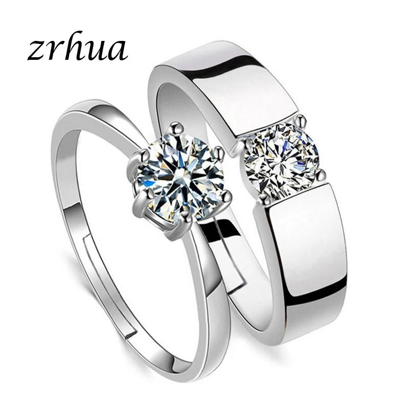 ZRHUA,, высокое качество, лаконичное, романтическое, CZ кристалл, свадебное кольцо для пары, 925 серебро, австрийские кристаллы, для мужчин и женщин, Bague