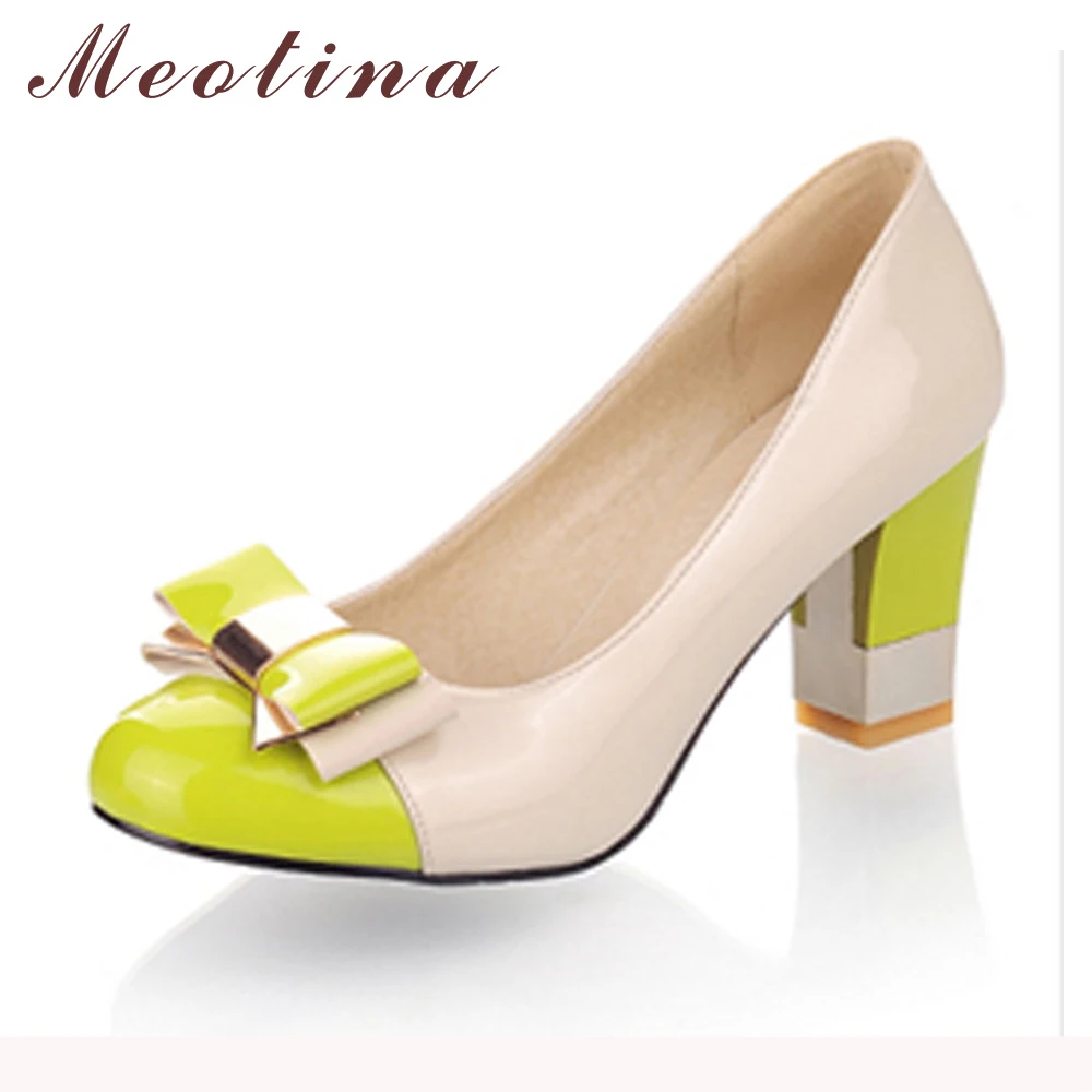 Meotina Ladies Shoes Pumps Autumn Round Toe Basic Office Chunky High Heels Shoes font b Women
