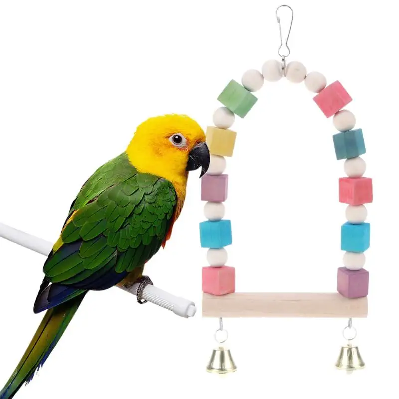 Colorful Parrot Swing Toys Wooden Drawbridge Bird Cage Toy Cockatiel