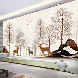 Пользовательские фото обои водонепроницаемый мраморный узор лося лесная роспись Современная гостиная диван ТВ фоновые обои для стен