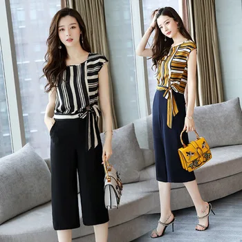 

Temperament Striped Thin Two Piece Set Top And Pants Ol Wild Women's Costumes Elegant Fashion Ensemble Femme Deux Pieces