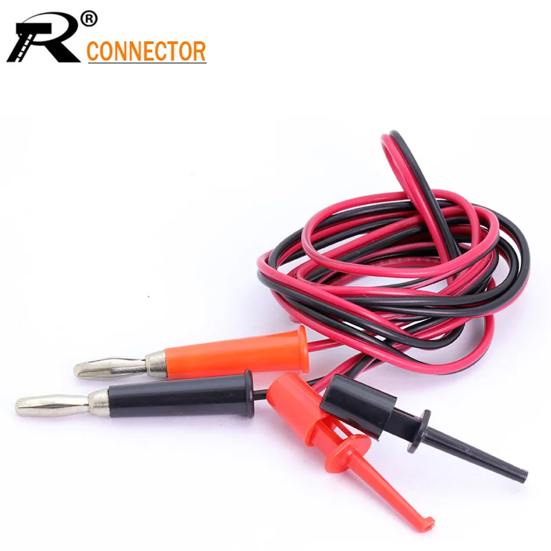 

1pc 1M Long Multimeter Dual Test Hook Clip to Male Banana Plug Cable black&red
