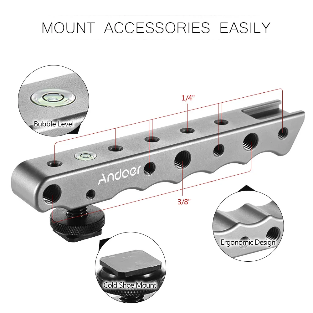 Andoer видео Топ Ручка Рукоятка стабилизирующая ручка w/Холодный башмак+ пузырьковый уровень для Canon Nikon sony DSLR камеры видеокамеры