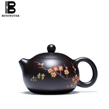 180cc аутентичный китайский чайник для заварки чая Фиолетовый Глиняный заварочный чайник винтажная посуда для напитков ручная роспись с рисунком цветка сливы НЕОБРАБОТАННАЯ руда Zisha Xishi Чайник Пуэр