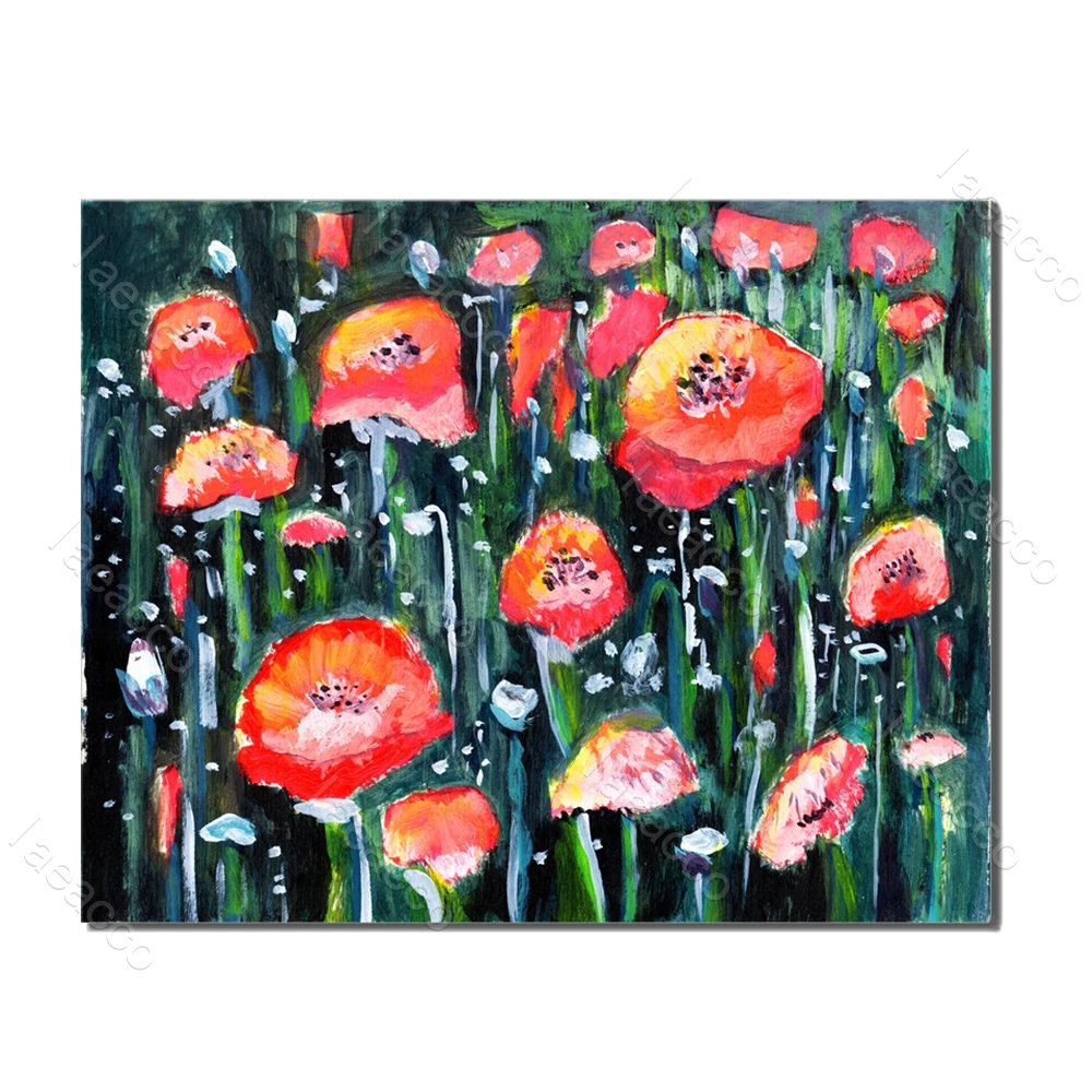 

Laeacco Red Flower Tulip Prints and Posters Nordic Style Painting in Canvas Wall Artwork Living Room Bedroom Home Decor No Frame