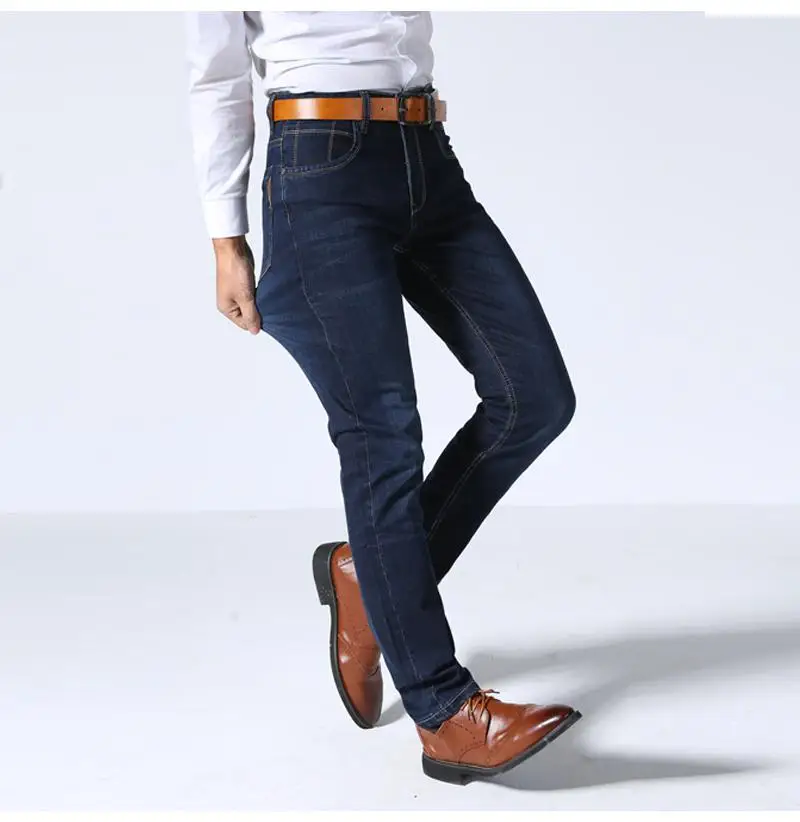 Летний мужской тонкий светильник джинсы Бизнес повседневные Стрейчевые тонкие джинсы светильник синие брюки мужские Брендовые брюки размера плюс - Цвет: Черный