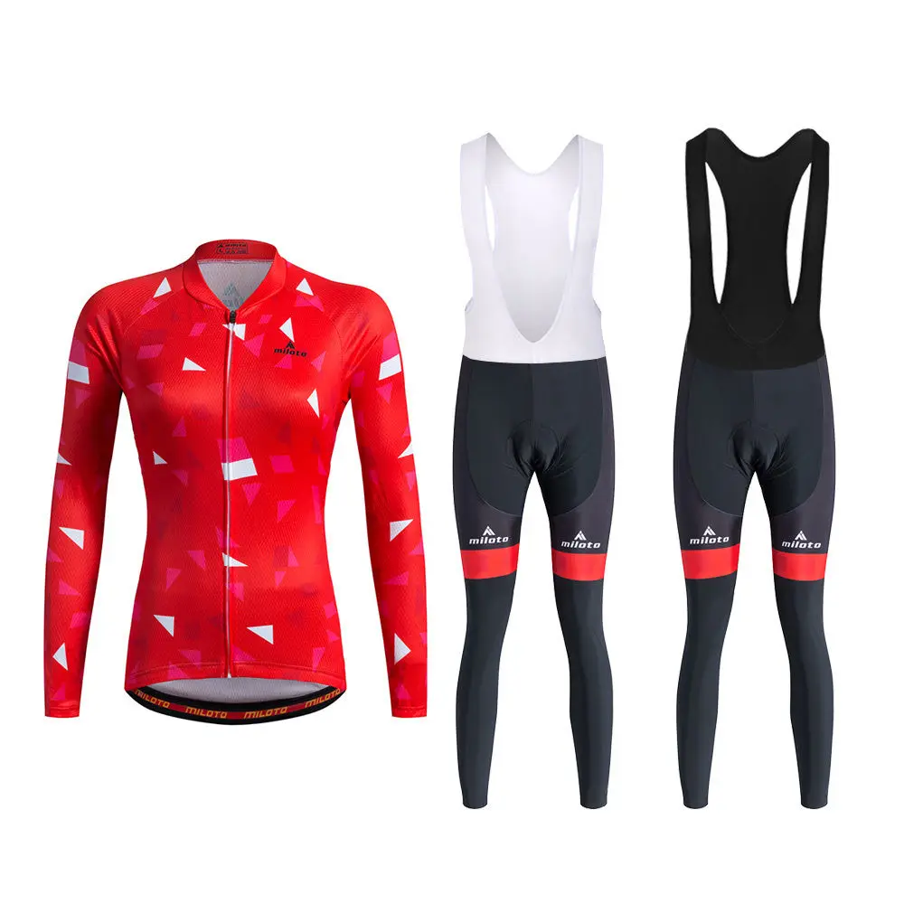 Prix pour Rouge Femmes de Vélo Ensemble Réfléchissant Vélo Jersey À Manches Longues et VTT Bib Collants/Pantalon/Pantalon Costume Vélo Kit Printemps 2017 Prix pour Rouge Femmes de Vélo Ensemble Réfléchissant Vélo Jersey À Manches Longues et VTT Bib Collants/Pantalon/Pantalon Costume Vélo Kit Printemps 2017