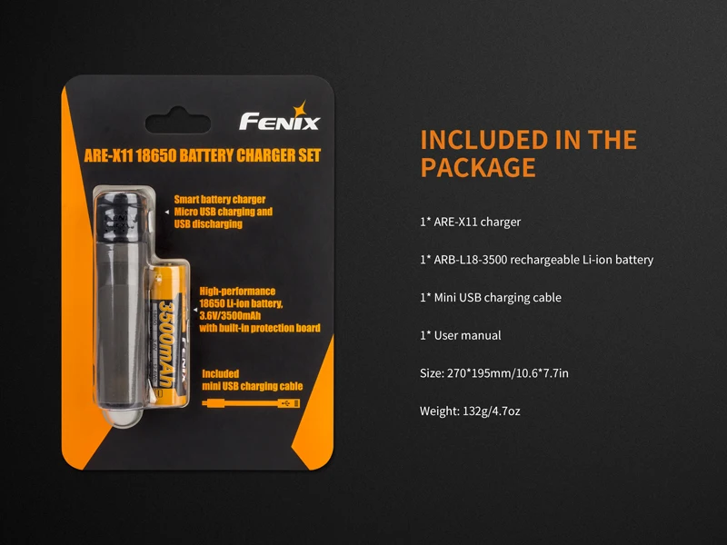 Горячий торт FENIX ARE-X11 зарядный комплект usb зарядка и микро USB разрядка Смарт зарядное устройство с 18650 литий-ионная батарея