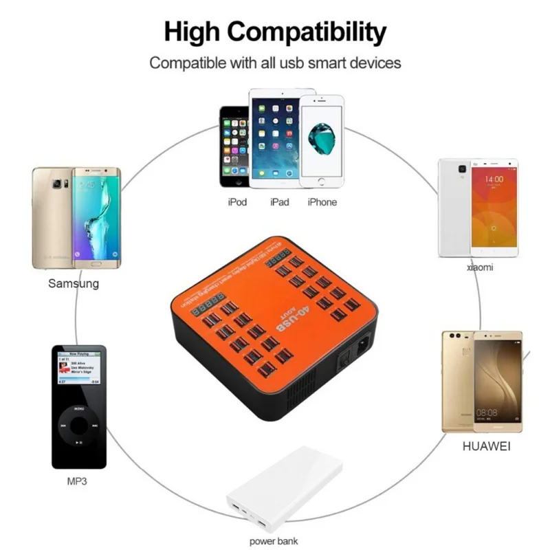

840 40 Ports Intelligent Digital Display High-speed Charger Built-in Smart Chip To Prevent Overvoltage Overcurrent Overload