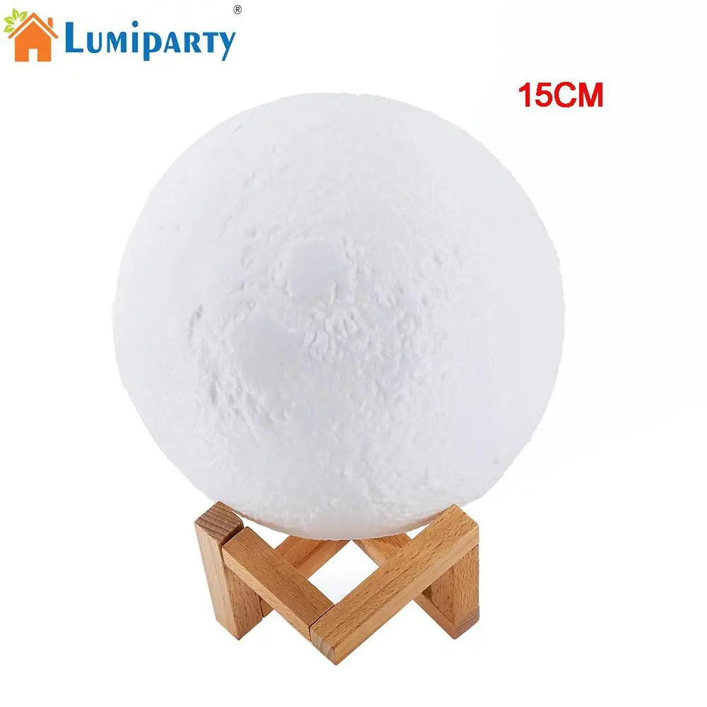 

LumiParty 15cm Simulation 3D Moon Night Light 3 LEDs USB Rechargeable Moonlight Desk Lamp with Wood Base