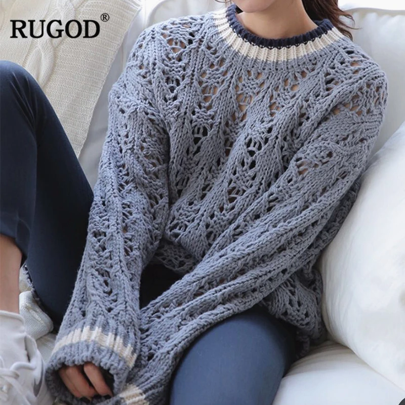 RUGOD 2019 новейший сексуальный ажурный жаккардовый вязаный свитер женский осенний
