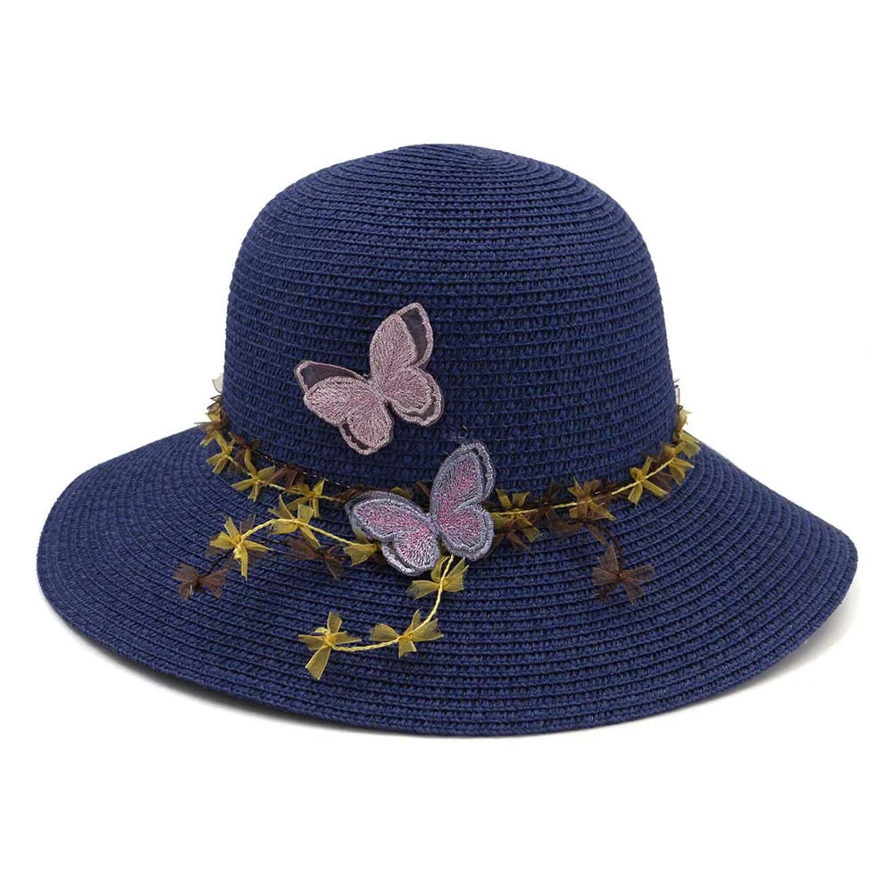 جديد الصيد قبعات الصيف النساء قبعة الشمس راية فراشة قبعات من القش اليابانية الكورية نمط قبة قبعة بحافة لسيدة الشاطئ قبعات