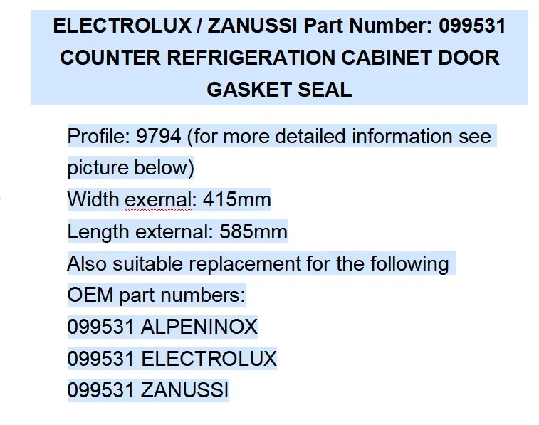 Натуральная ELECTROLUX 099531 холодильник барной стойки стол резиновая прокладка уплотнения 415 мм x 585 мм