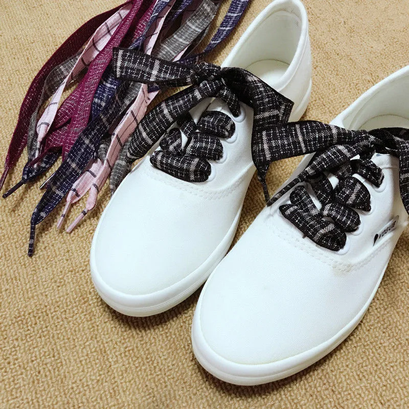 

1 pair 120cm Wide Flat British Style Shoelaces Women Linen Laces Sneaker Sport Shoeslace