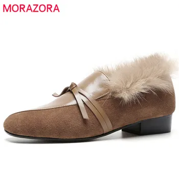 

MORAZORA 2020 new arrival pumps women genuine leather +suede leather shoes shallow fashion shoes autumn winter ladies shoes