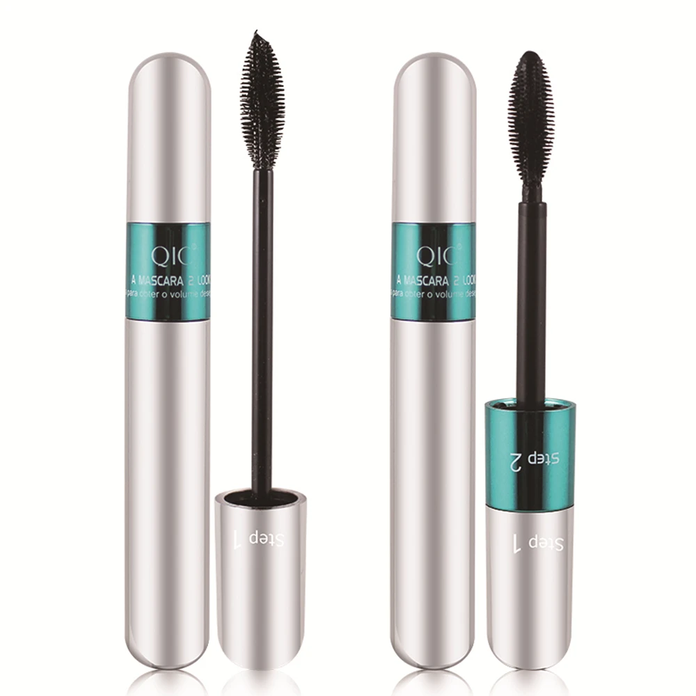 

12pcs/lot QIC Volume Express mascara Makeup 4D Silk Fiber rimel 2 in 1 false eyelashes Black Waterproof Lengthening
