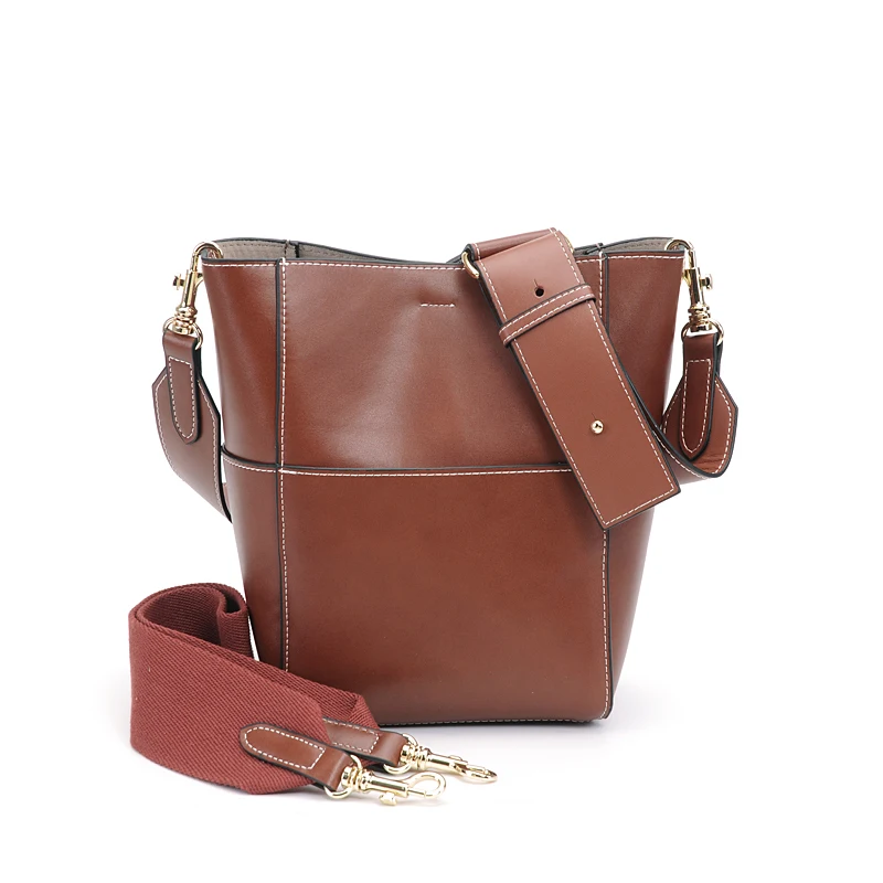 PRAVESDA 2018 classic women geniune leather bucket handbags crossbody