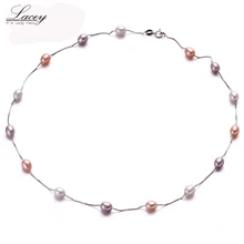 Muilt натуральное жемчужное ожерелье 925 Серебряная цепочка, колье, 6-7 мм настоящий пресноводный культувированный жемчуг, ювелирное изделие для Для женщин