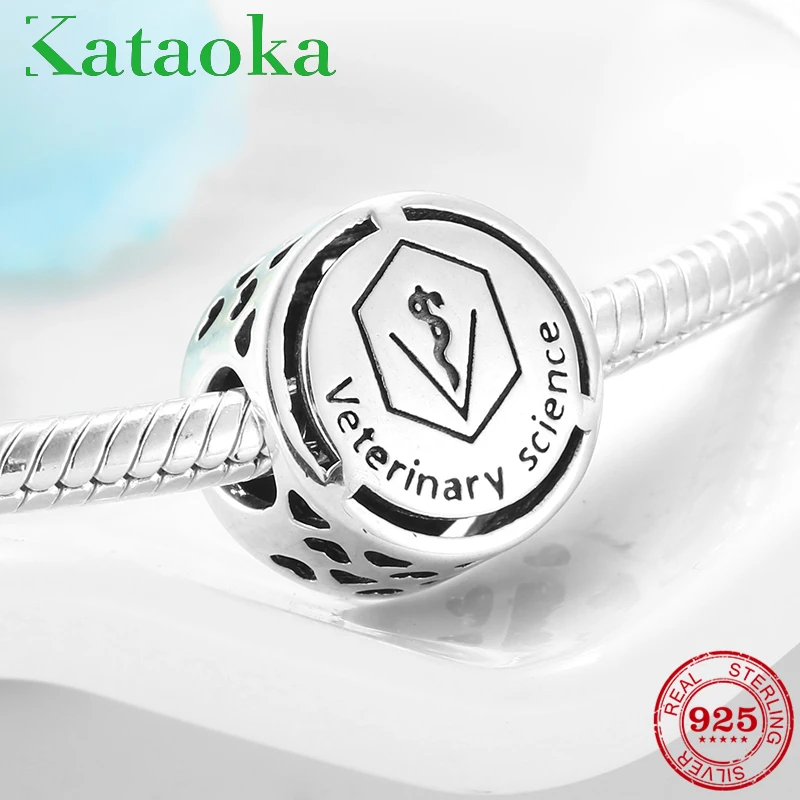 

New 925 Sterling Silver Veterinary Science sign Career Beads Fit Original Pandora Charm Bracelet DIY Necklace Jewelry making