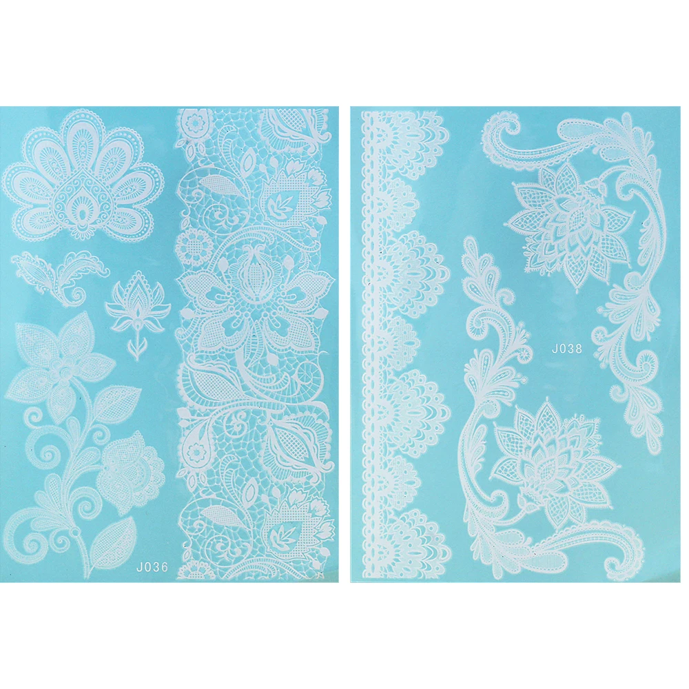 10 Pieces White Tattoo Temporary Sticker Flower Lace Design Bride Arm Chest Body Art Bracelet Choker Tattoo Sticker Wedding 2017