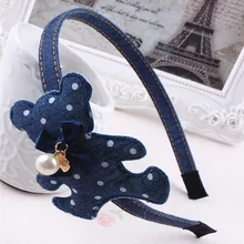New Quality Little Bear Style Hair Band Girls Bowknot Turban Star Printed Denim Headbands Kids Hair Accessories