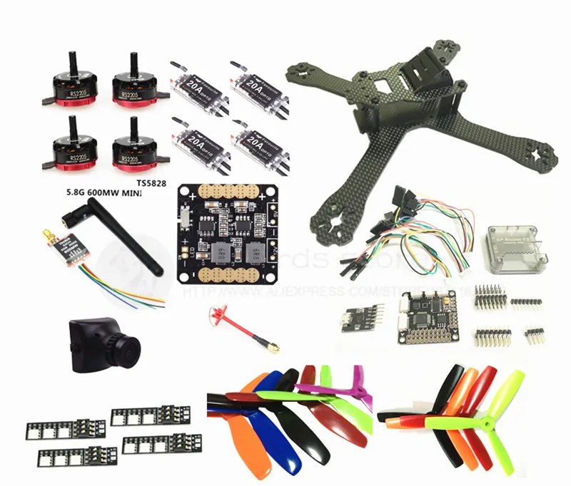 

DIY FPV mini drone QAV-X 5" 3/4 quadcopter frame kit EMAX RS2205 + littlebee BL20A ESC 2-4S + SP F3 built-in OSD + mini camera