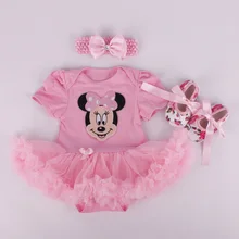 Детские Комбинезоны для малышек 3 шт. комплект одежды для новорожденных Детские Обувь для девочек розовый животных мультфильм платье-пачка jumpersuit повязка, туфли