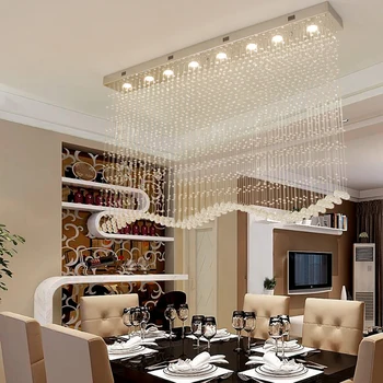 

Modern rectangle crystal chandelier lighting long dining room LED lustres de cristal home decoration light fixtures