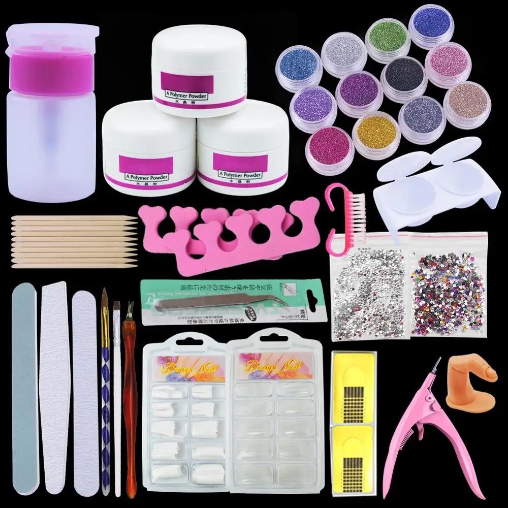 Najtaniej Tipsy akrylowe artystyczny manicure zestaw 12 kolorowe paznokcie brokat do dekoracji w proszku pióro akrylowe szczotka zestaw narzędzi do paznokci zestawy dla początkujących