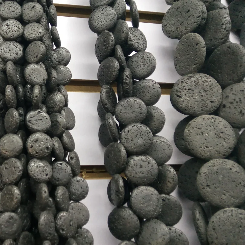 

Flat Round Lava Beads Coin Black Volcanic Rock Loose Bead Jewelry Making DIY Bead 15inch Bilocate Size 10/12/14/18/20/25/35/45mm