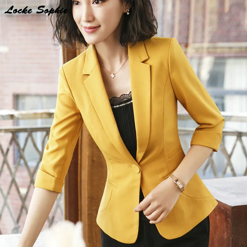 1pcs Women's Blazers coats 2019 Summer cotton blend Splicing Small Suits jackets ladies Skinny Office Blazers Suits coats Girls