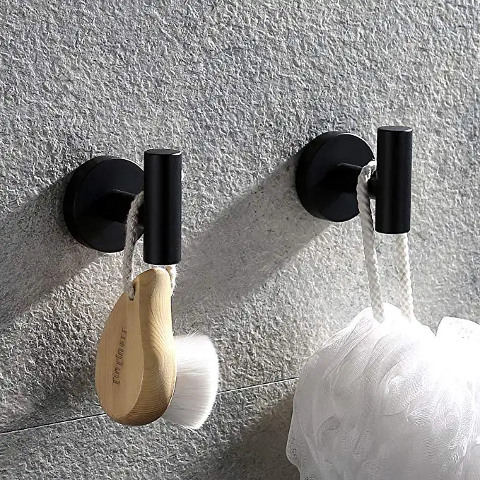 Матовый черный набор из 3 предметов для ванной комнаты из нержавеющей стали настенное крепление-включает в себя 1" полотенцесушитель, держатель для туалетной бумаги, крючок для халата - Цвет: 2Pack Towel Hook