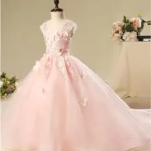 Элегантное Длинное Пышное Платье для девочек с цветочным узором и бусинами; платья для девочек на свадьбу; вечерние платья принцессы для первого причастия