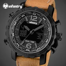 INFANTRY Men Sports Watches 30M Waterproof Luxury Brand Wrist Watch Genuine Leather Strap Analog Display Military Big Dial Watch
