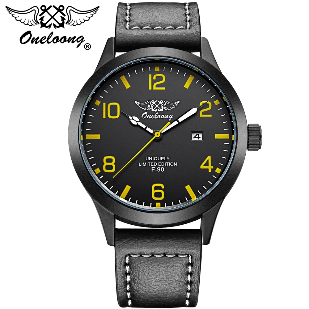 

Aviation Theme Top Brand ONELOONG Men's Watches Quartz Date Hours Fashion Watch Casual Leather Strap Wristwatch Man Sport New