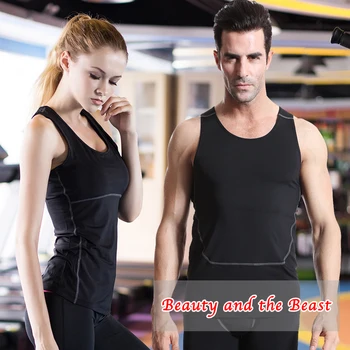 

hot Valentine'S Day GYM Compression Tights Men's T-Shirt Sleeveless Fitness Women Top Quick Dry Couple Running Vest rashguard