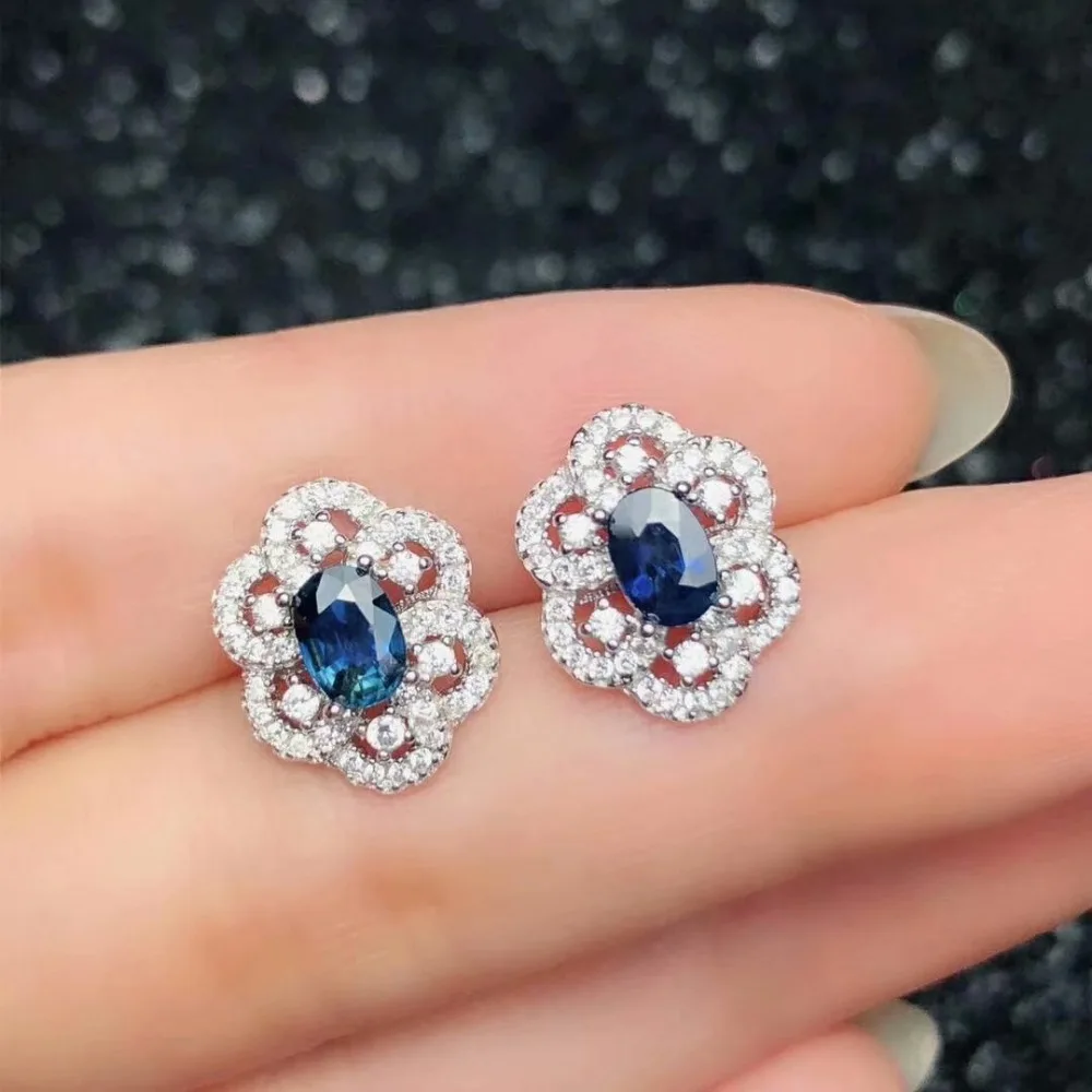 

shilovem 925 sterling silver Natural sapphire Ring pendants earrings fine Jewelry women ethnic wedding open btz040601agl