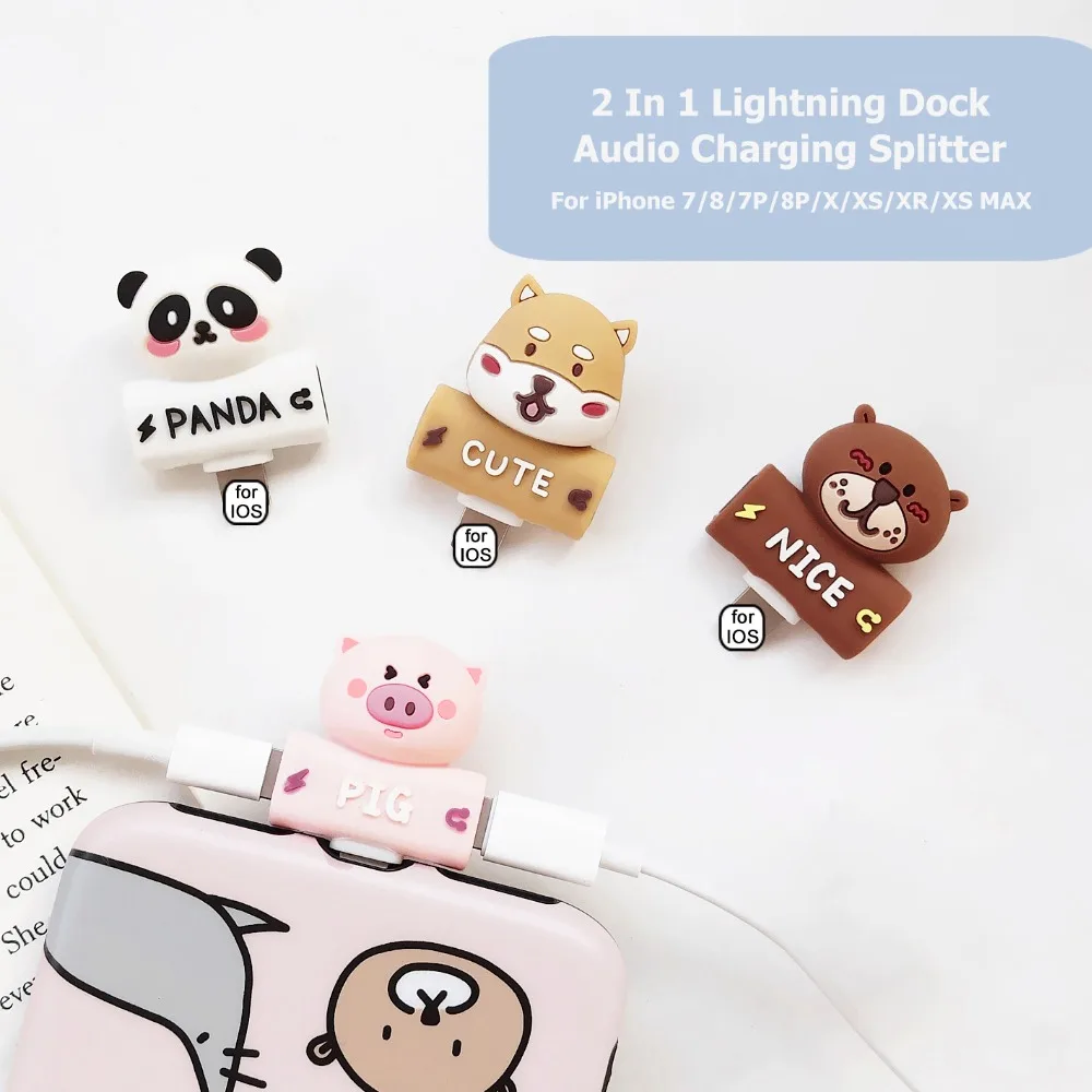 

Cartoon connector devide charging earphone splitter for XS XR XS max iPhone 7 plus 8 plus X Dual cable ports for lightning cable