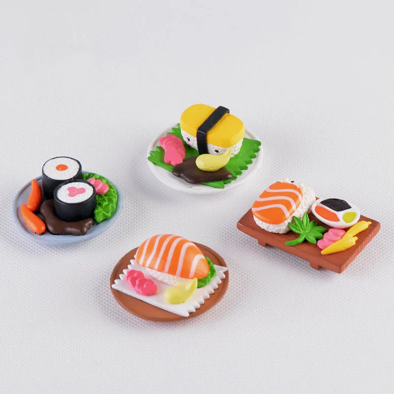 

4Pcs/Set Micro Sushi Miniatures Crafts Resin Model figurine Ornament for Mini Home Garden Decoration