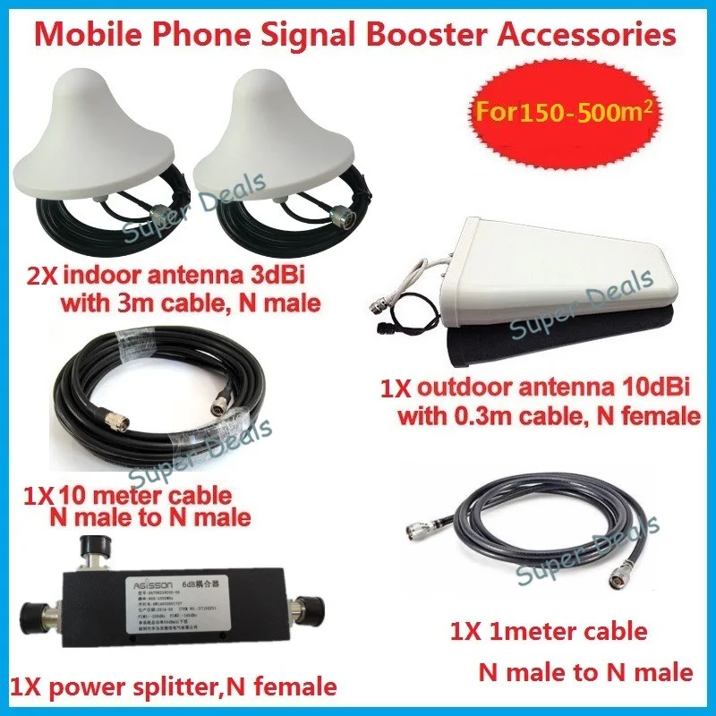 

Full Kits 2 sets home / office Accessories for 3G CDMA GSM DCS PCS WCDMA Signal Repeater Booster 800~2500MHz free shipping