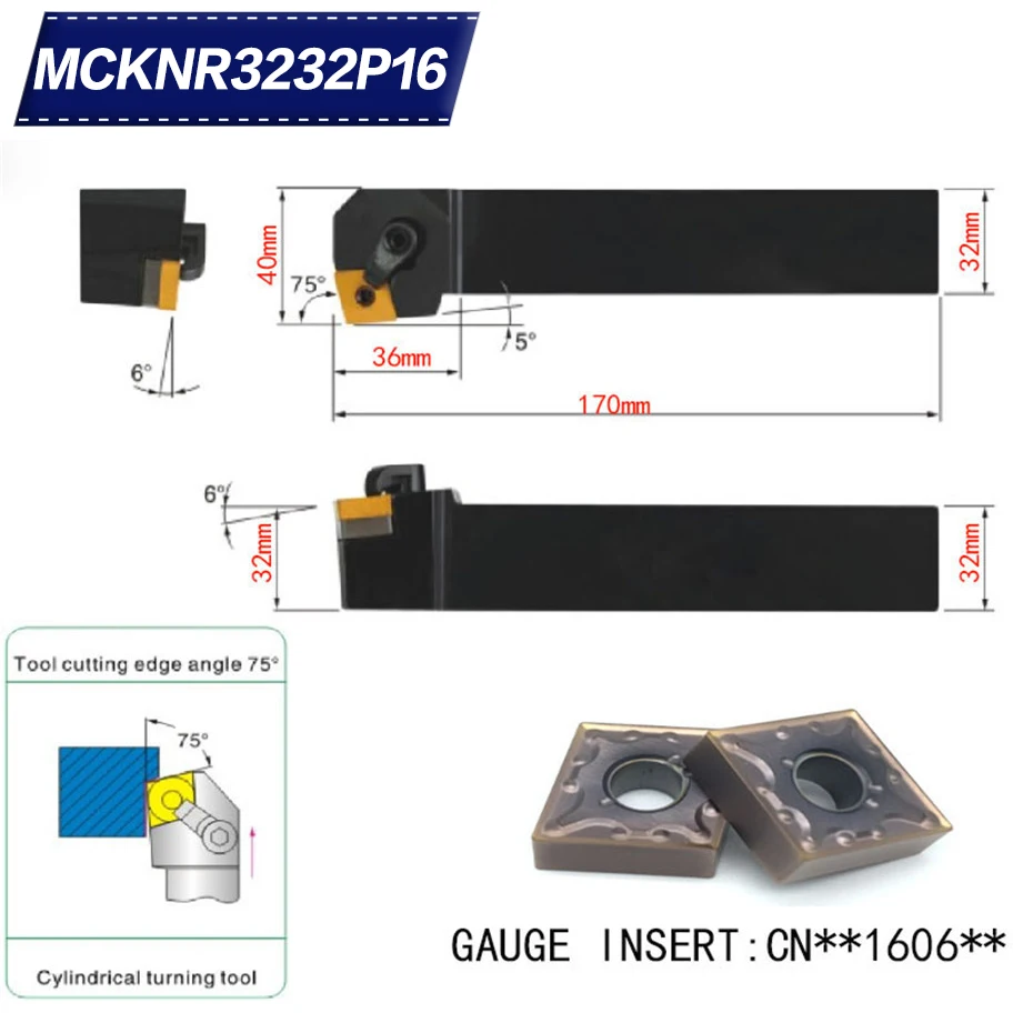 MCKNR3232P16 75 Degree External Turning Lathe Bar Tool Holder For