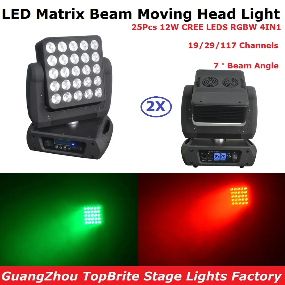 

Discount Price 2Pcs/Lot 25X12W RGBW 4IN1 Led Moving Head Light Stage Audience Background Matrix Led Light High Power Cree Lamp