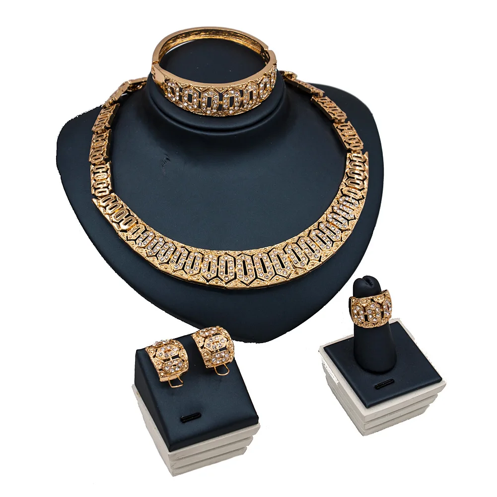 

Dealky New Fashion African Jewelry Set Dubai Nigerian Beads Jewelry Sets Wedding Gold Necklace Set Free Shipping