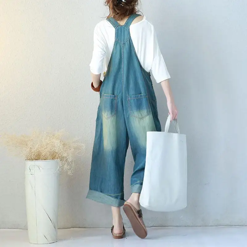 Embroidered Jumpsuit Women Casual Loose Fit Female Rompers Light Blue Summer Commuter Denim Jumpsuits Ankle Length (3)