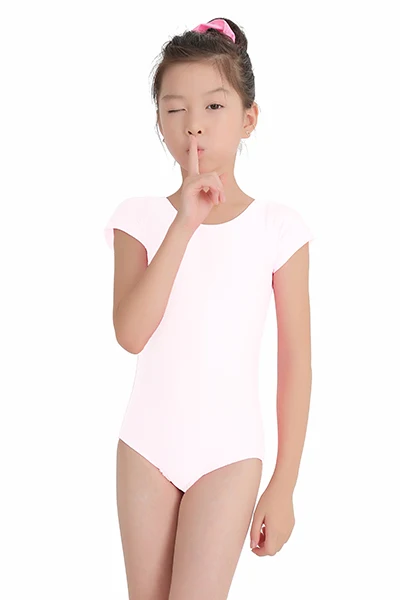 Спортивный купальник с коротким рукавом для девочек, балетный костюм из спандекса и лайкры для детей, детские гимнастические купальники для танца живота - Цвет: Белый