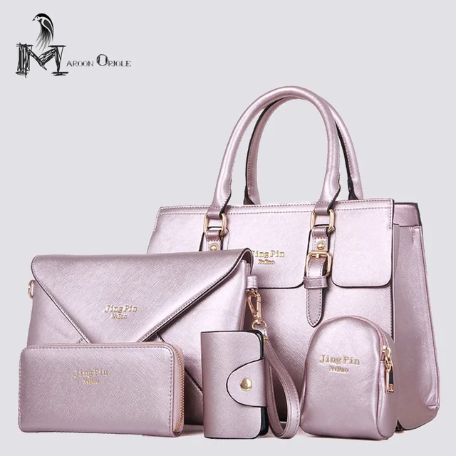Metallic Handbag Luxury Women Set 5 Piece With Metallic Handbag Luxury Women Set 5 Piece With Wallet Bag Designer Gold