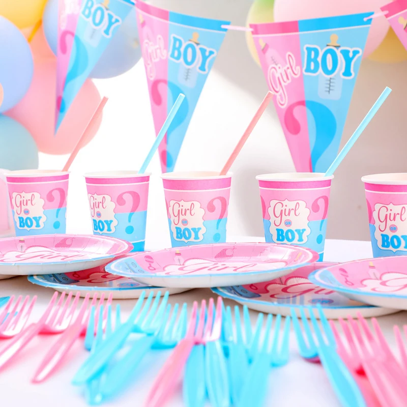 

1Set Baby Shower Decoration Party Tableware Kid Birthday Paper Plate Cup Tablecloth It's A Girl Gender Reveal Party Supplies